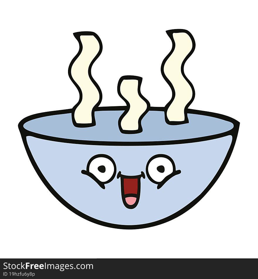 cute cartoon of a bowl of hot soup