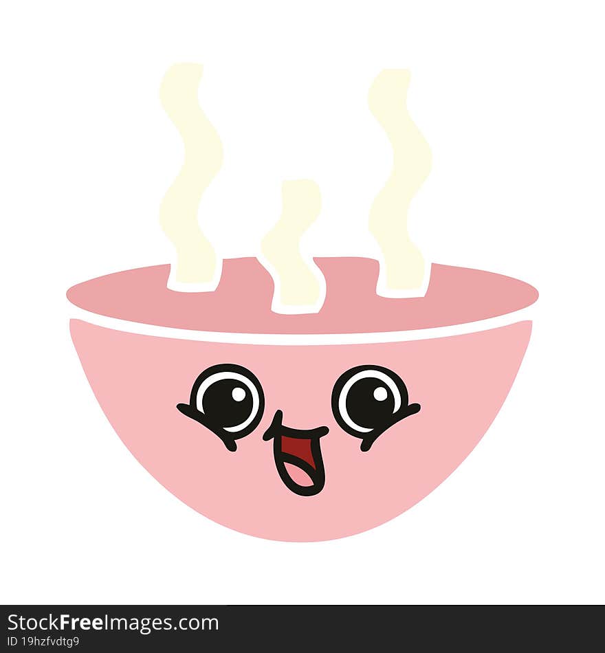 flat color retro cartoon bowl of hot soup