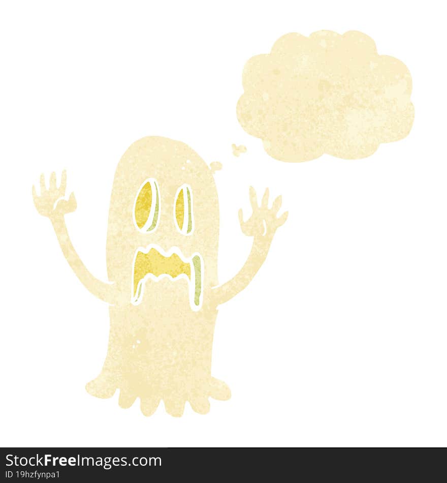 cartoon spooky ghost with thought bubble