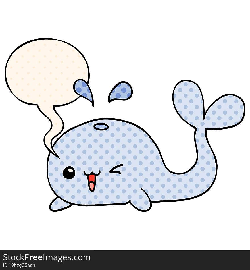 cartoon whale and speech bubble in comic book style