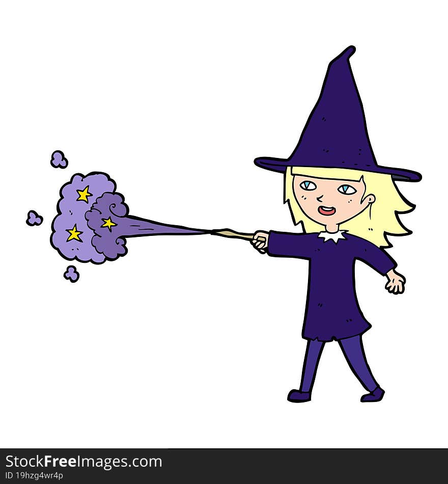 cartoon witch girl casting spell