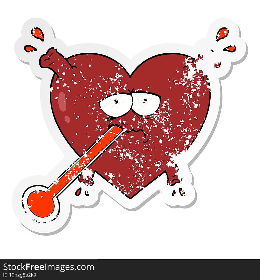 distressed sticker of a cartoon unhealthy heart