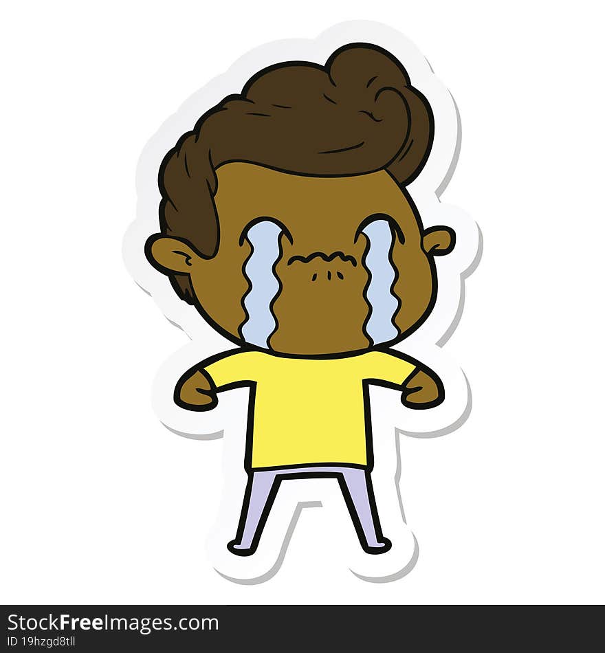 sticker of a cartoon man crying