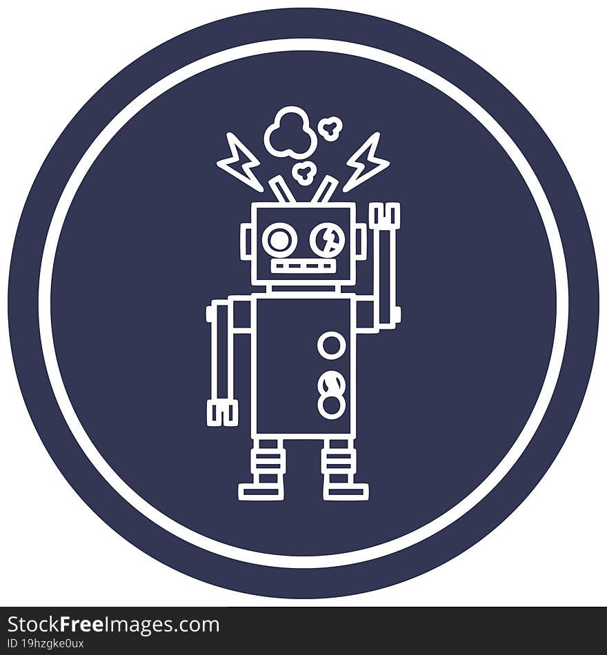 malfunctioning robot circular icon symbol