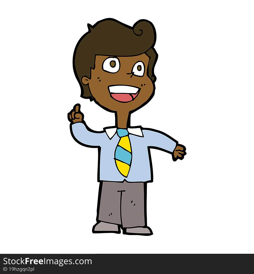 cartoon school boy raising hand