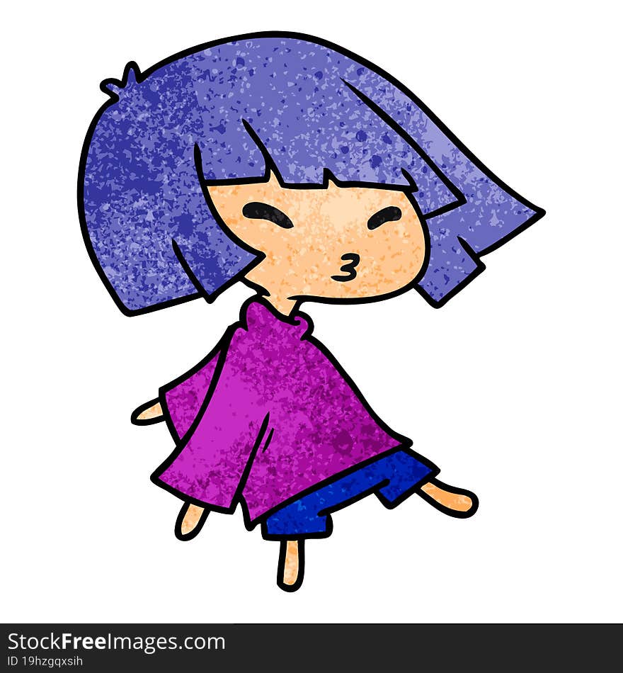 textured cartoon illustration of a cute kawaii girl. textured cartoon illustration of a cute kawaii girl