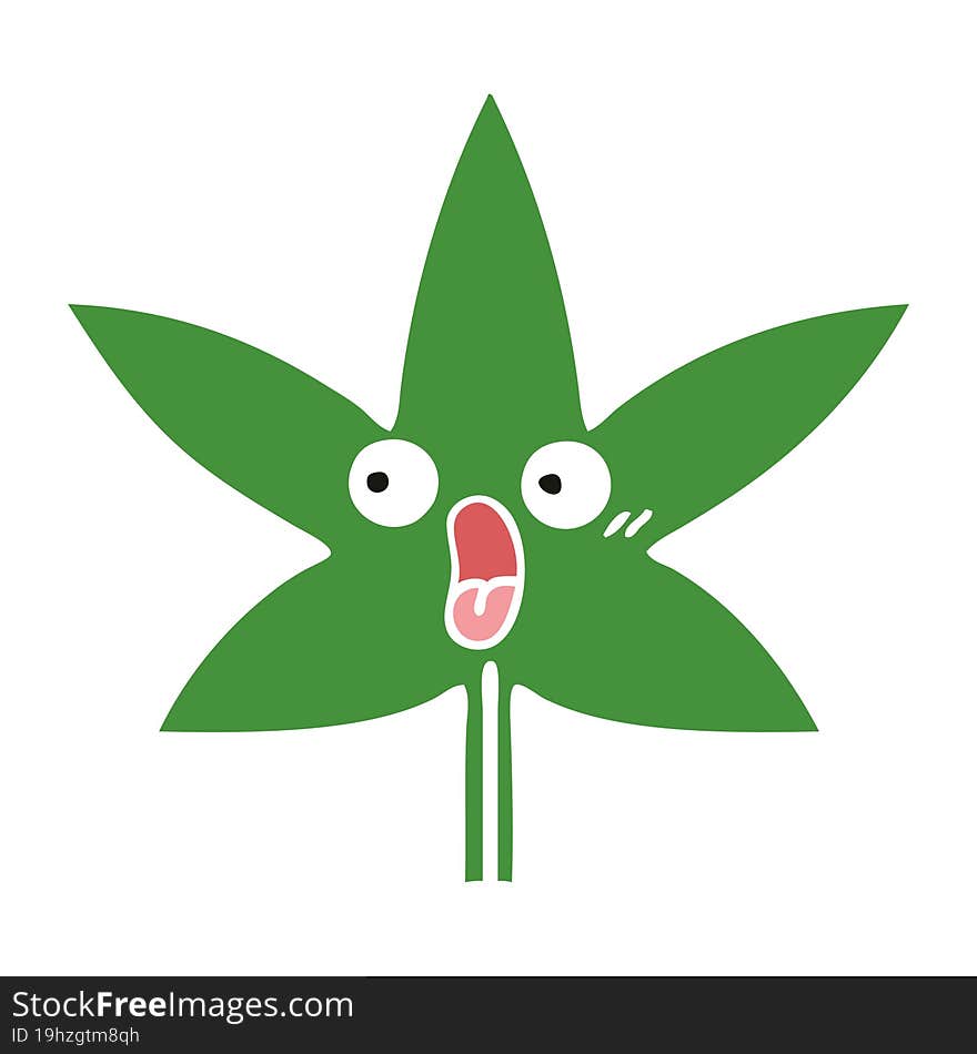 Flat Color Retro Cartoon Marijuana Leaf