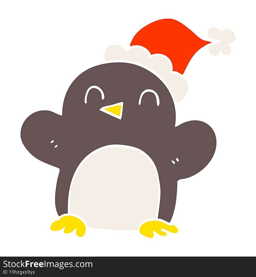 cartoon doodle penguin wearing christmas hat