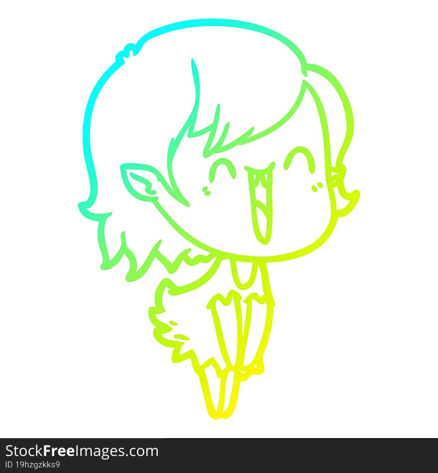 Cold Gradient Line Drawing Cute Cartoon Happy Vampire Girl