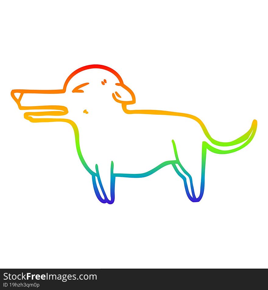 rainbow gradient line drawing of a cartoon dog