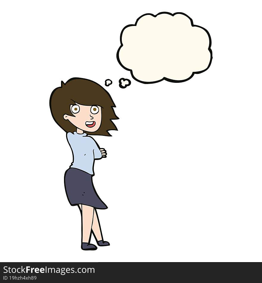 Cartoon Happy Woman With Thought Bubble