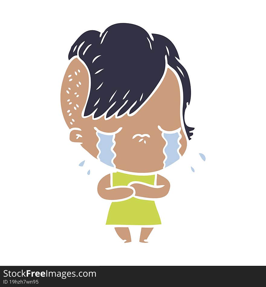 flat color style cartoon crying girl