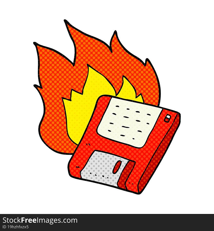 Comic Book Style Cartoon Old Computer Disk Burning