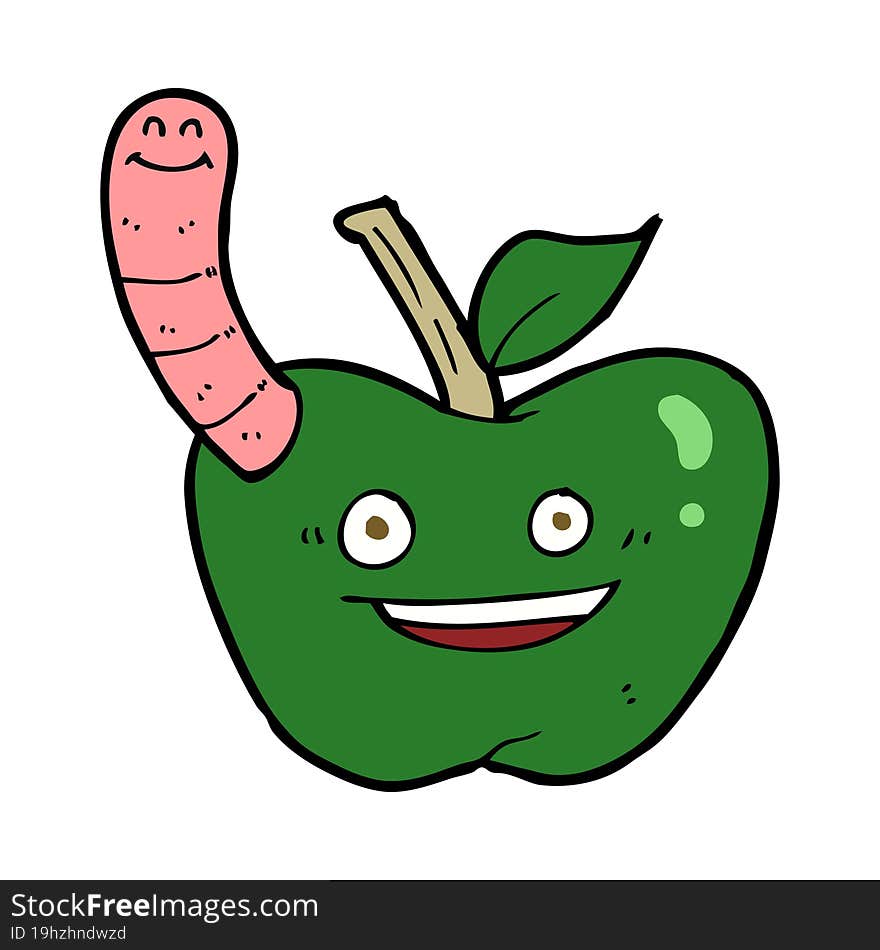 cartoon apple with worm