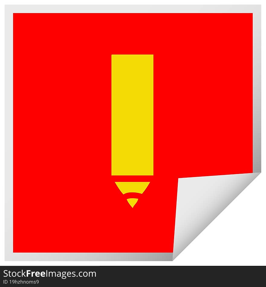 square peeling sticker cartoon of a red pencil