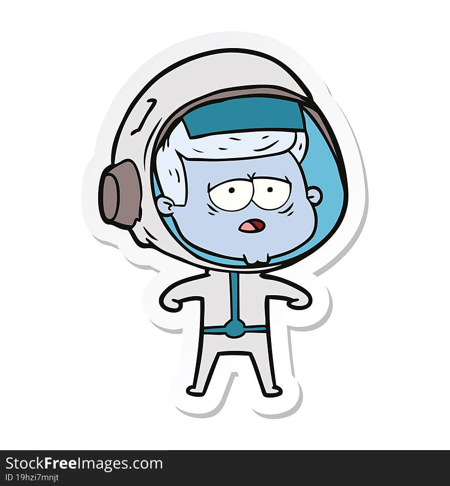 sticker of a cartoon tired astronaut