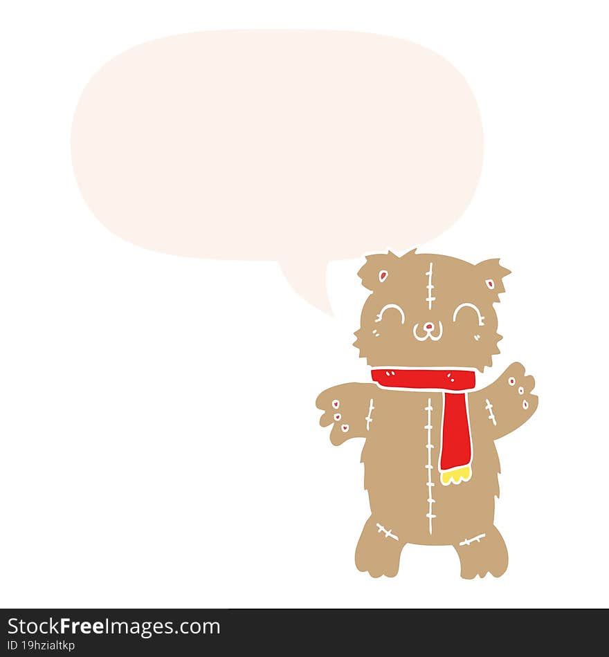 cartoon teddy bear with speech bubble in retro style