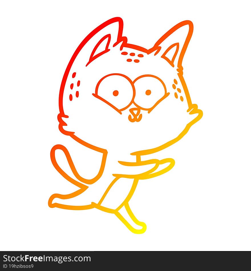 warm gradient line drawing cartoon cat running