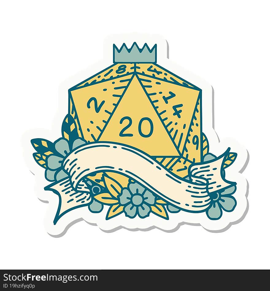 natural twenty D20 dice roll sticker