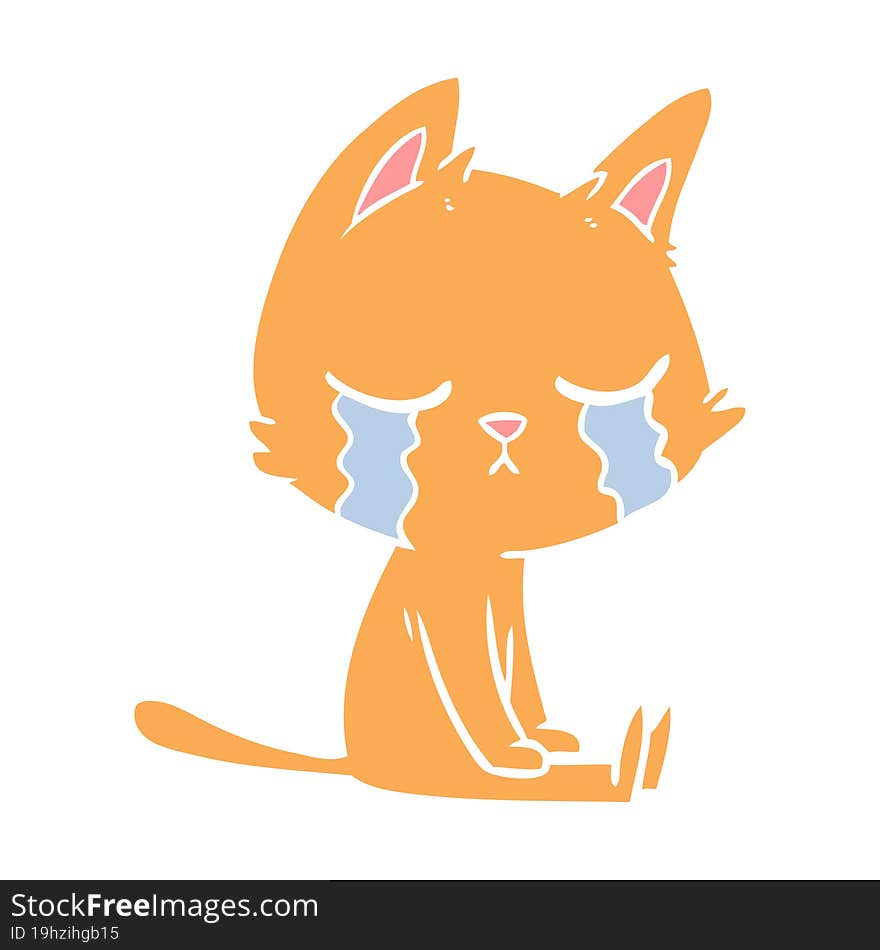 crying flat color style cartoon cat sitting