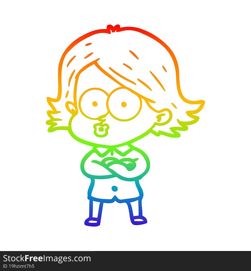 rainbow gradient line drawing cartoon girl pouting