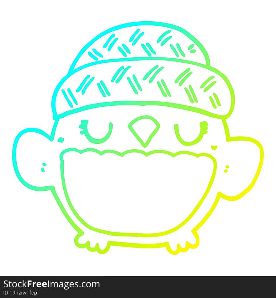 cold gradient line drawing cute cartoon owl in hat