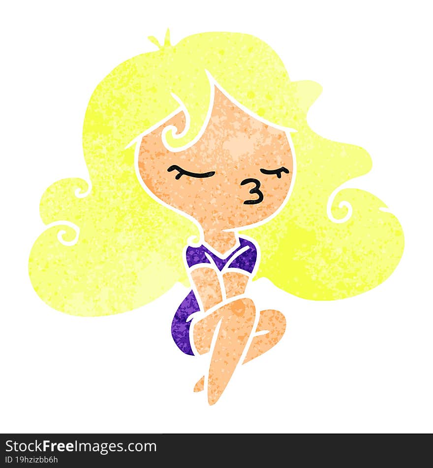 retro cartoon of cute kawaii girl