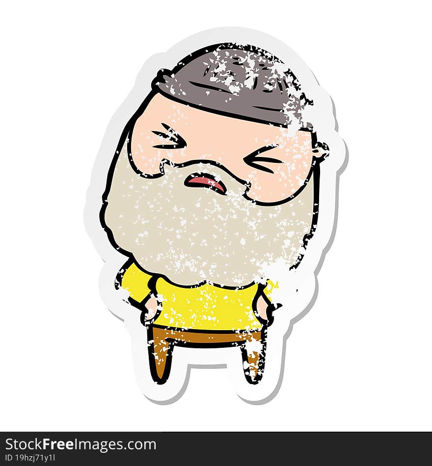 distressed sticker of a cartoon man with beard