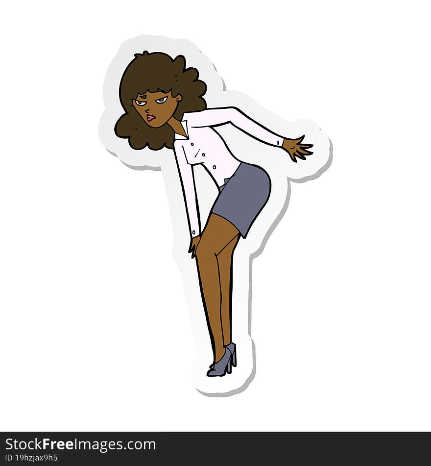 sticker of a cartoon annoyed woman rubbing knee