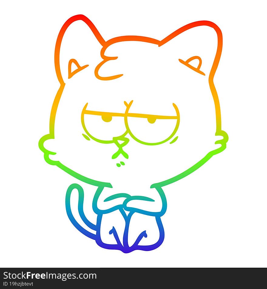 rainbow gradient line drawing bored cartoon cat