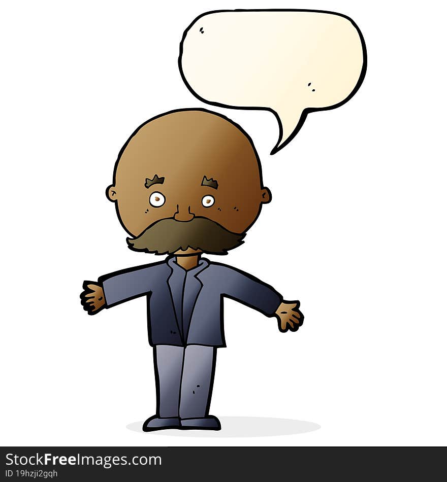 Cartoon Bald Man With Open Arms With Speech Bubble