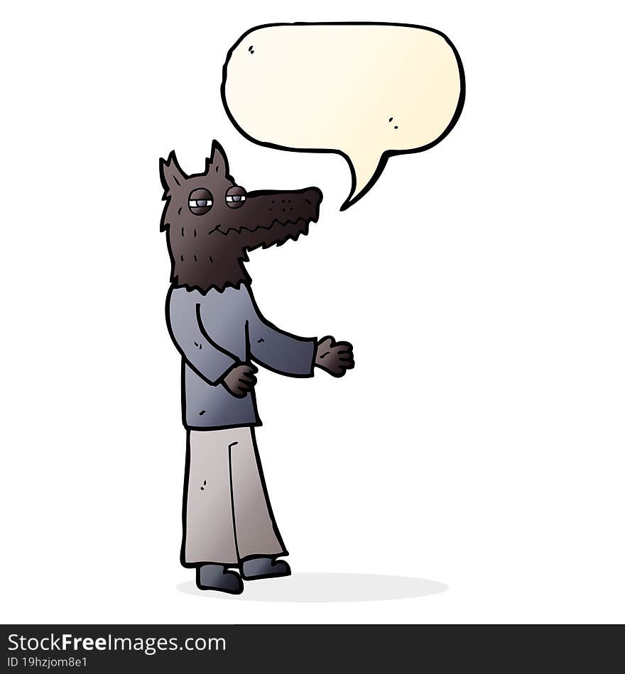 cartoon wolf man with speech bubble