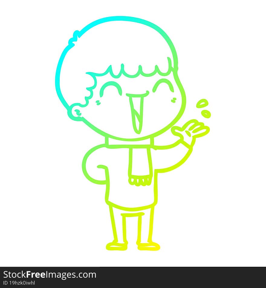 cold gradient line drawing cartoon happy man