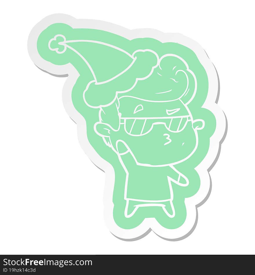 cartoon  sticker of a cool guy wearing santa hat