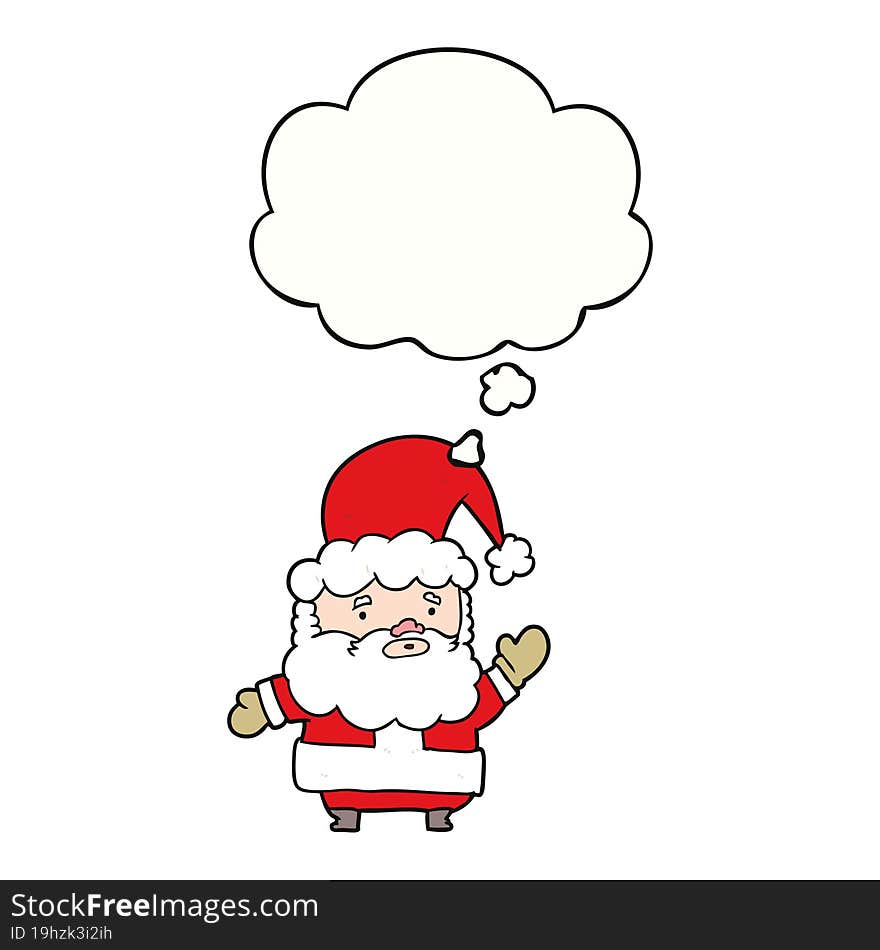 cartoon santa claus and thought bubble