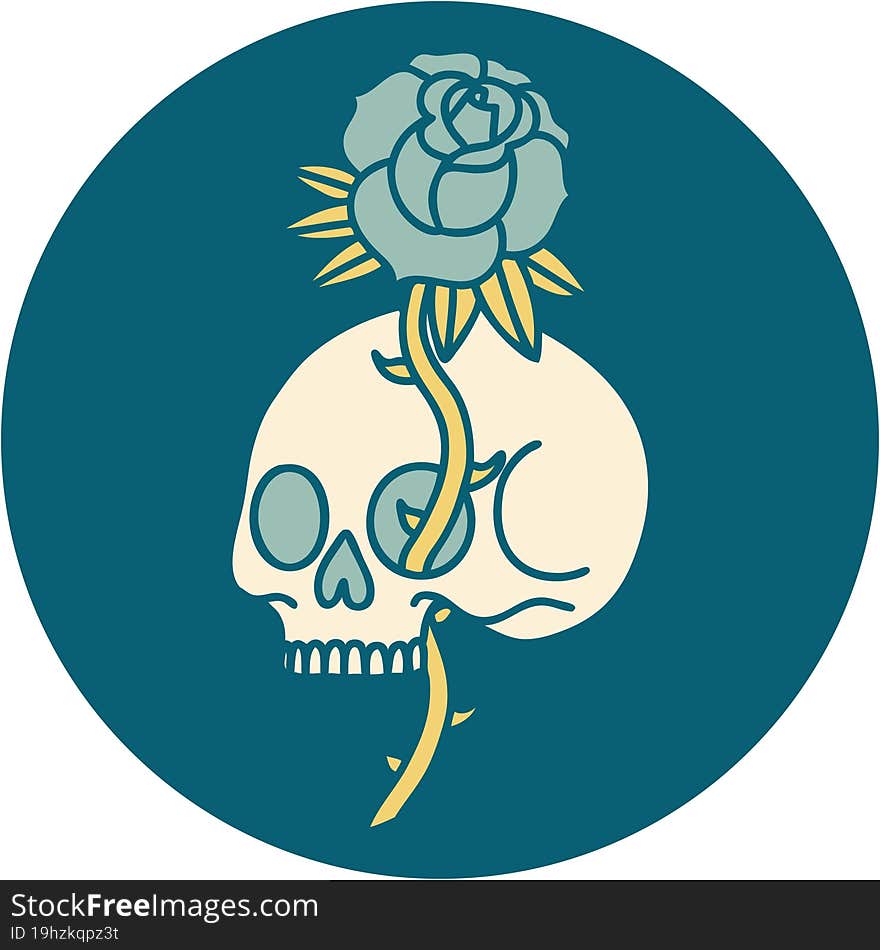 iconic tattoo style image of a skull and rose. iconic tattoo style image of a skull and rose