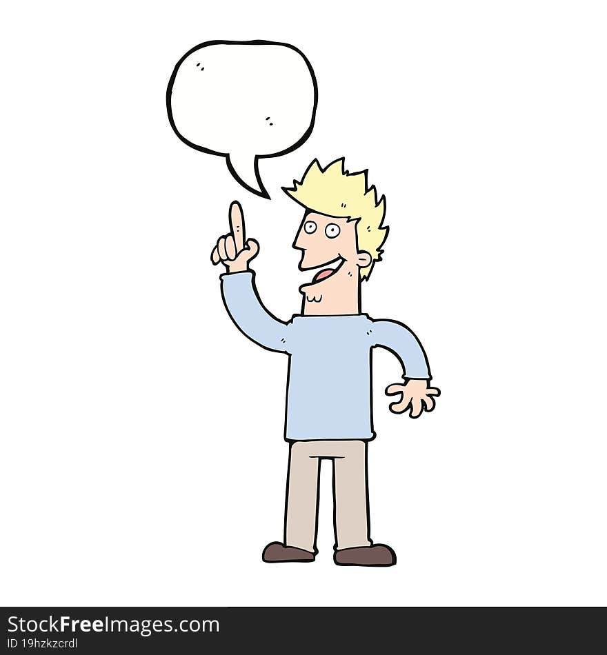 cartoon man with great new idea with speech bubble