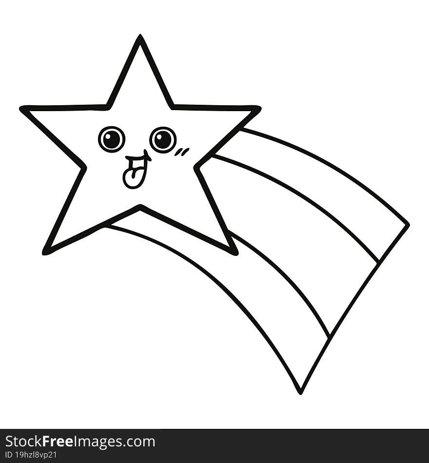 line drawing cartoon of a shooting rainbow star