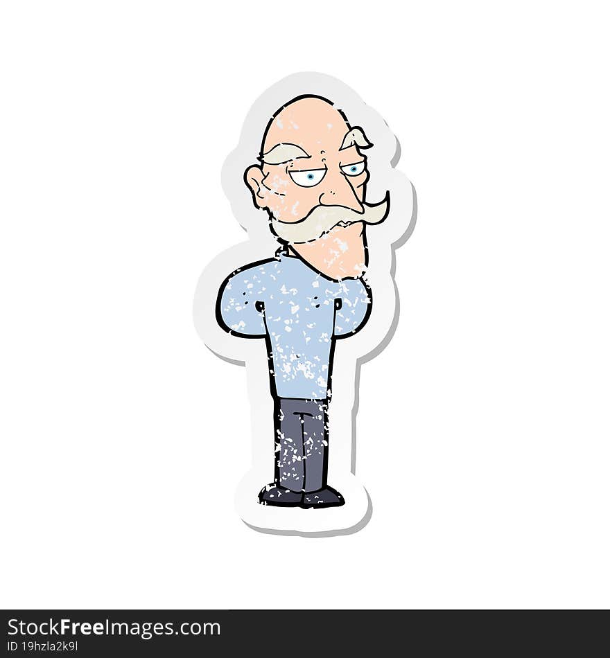 Retro Distressed Sticker Of A Cartoon Old Man With Mustache