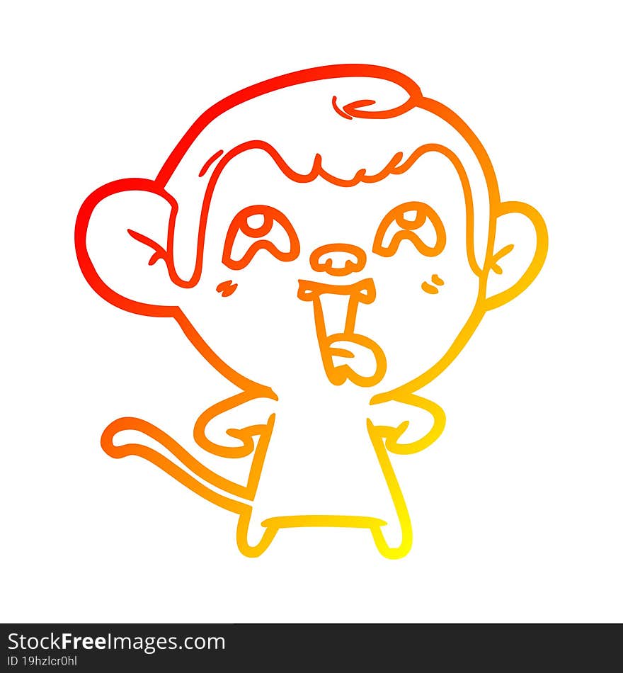 warm gradient line drawing crazy cartoon monkey