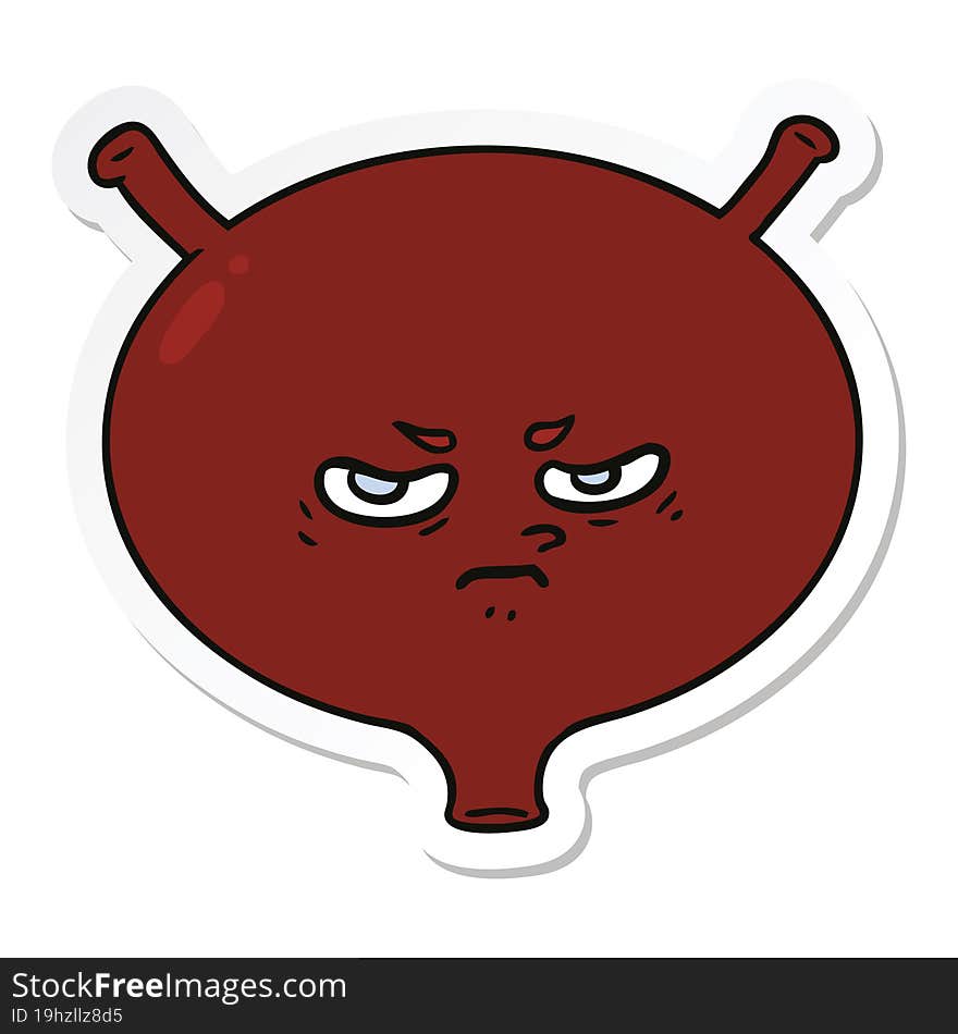 sticker of a cartoon angry bladder