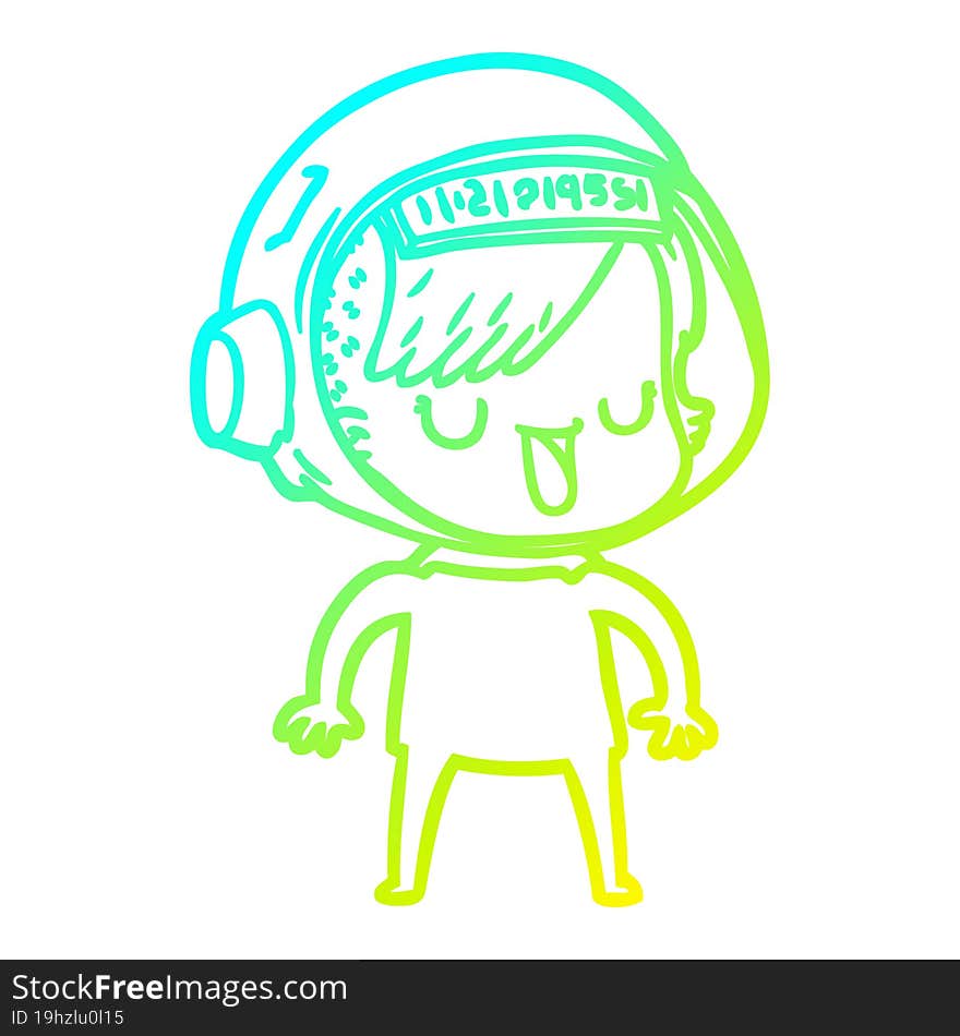 Cold Gradient Line Drawing Cartoon Astronaut Woman