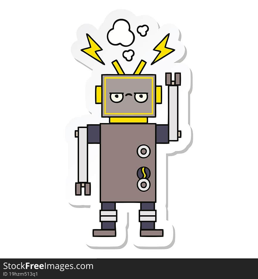 sticker of a cute cartoon malfunctioning robot