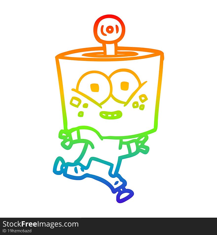 rainbow gradient line drawing happy cartoon robot running