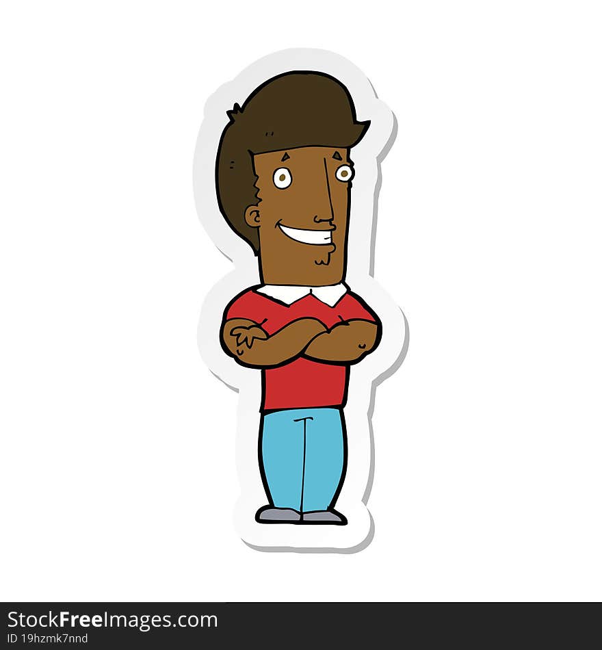 Sticker Of A Cartoon Man With Folded Arms Grinning