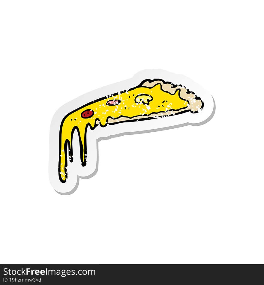 retro distressed sticker of a cartoon pizza