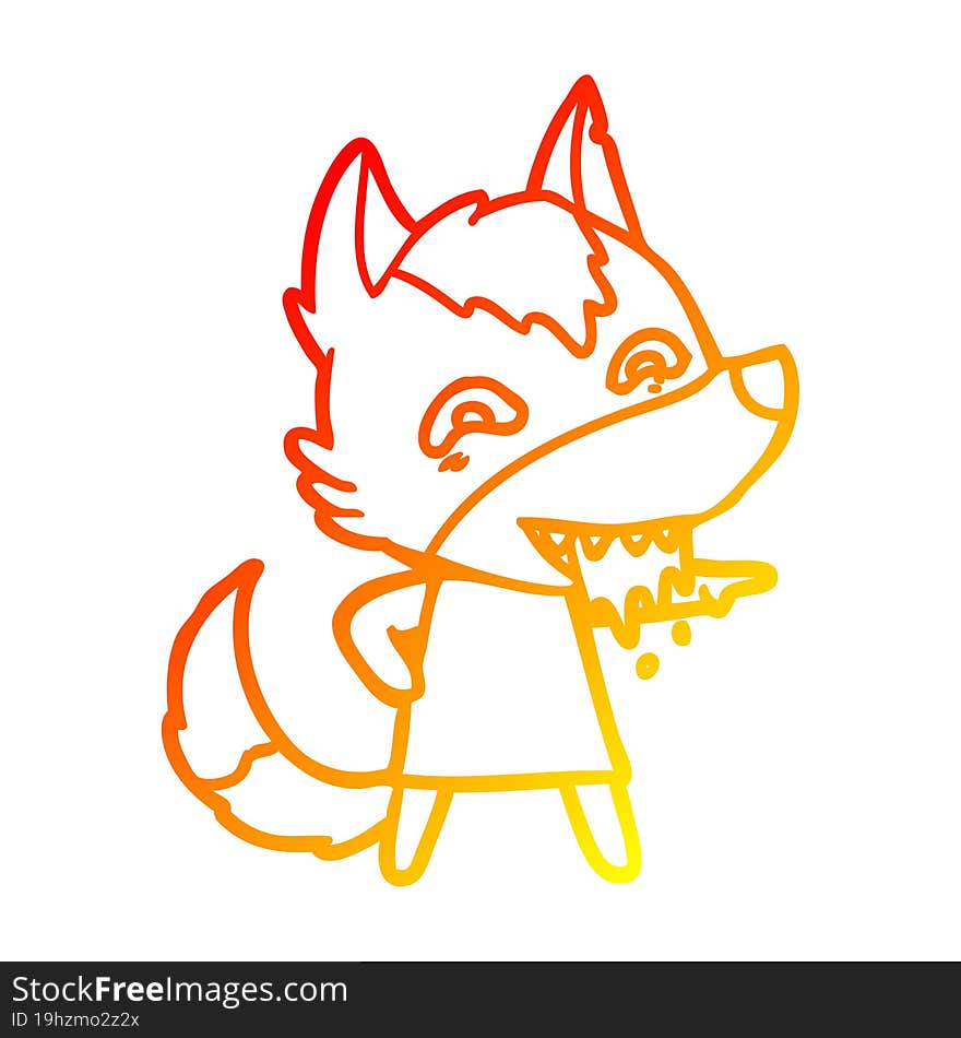 warm gradient line drawing cartoon hungry wolf