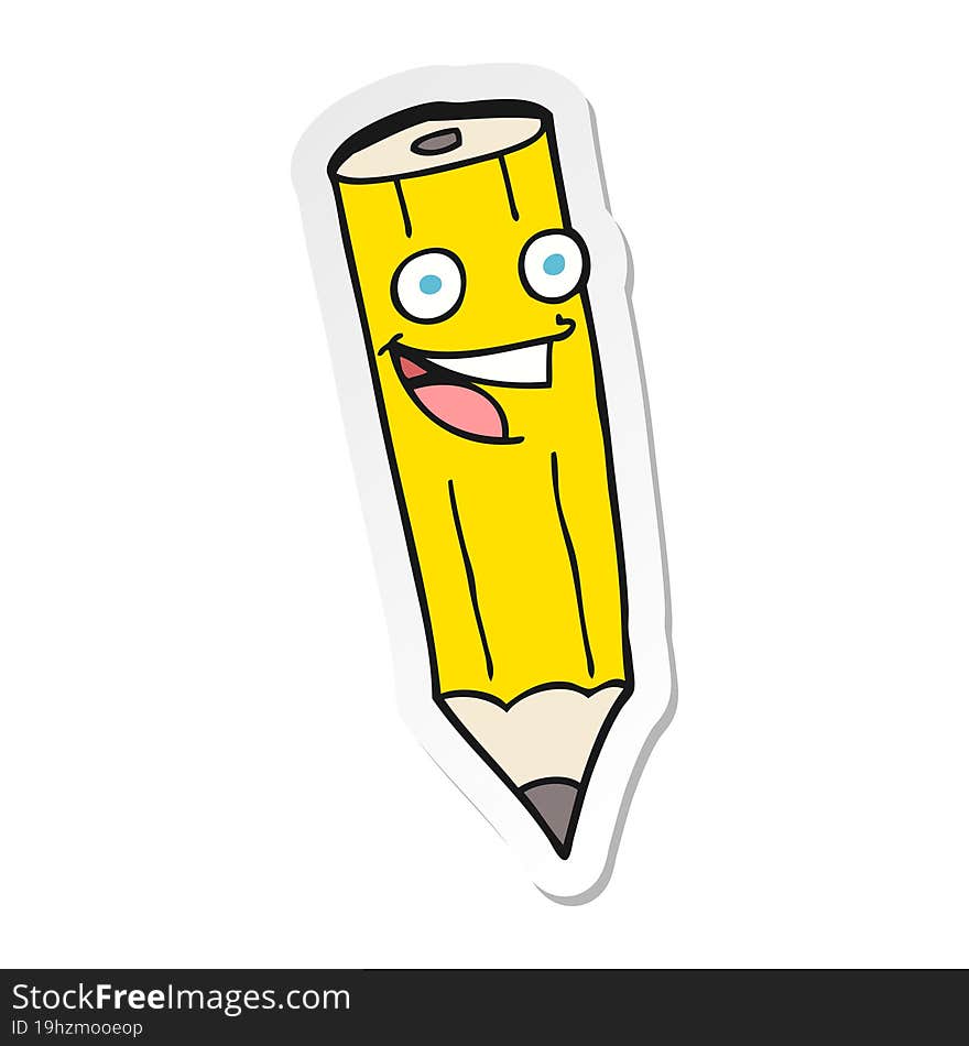 sticker of a happy cartoon pencil