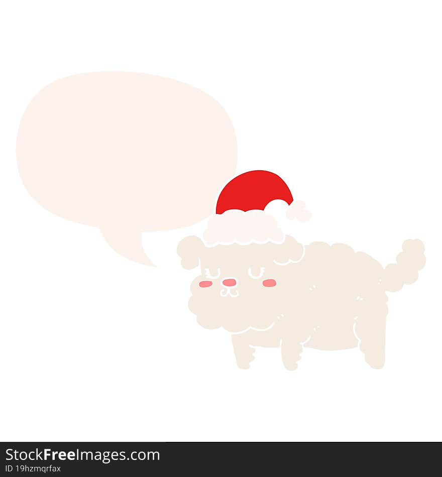 Cute Christmas Dog And Speech Bubble In Retro Style