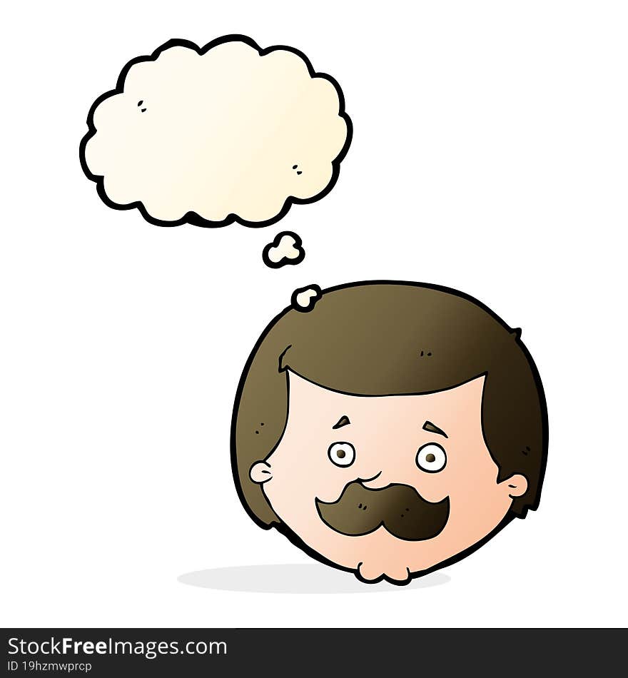 cartoon man with mustache with thought bubble